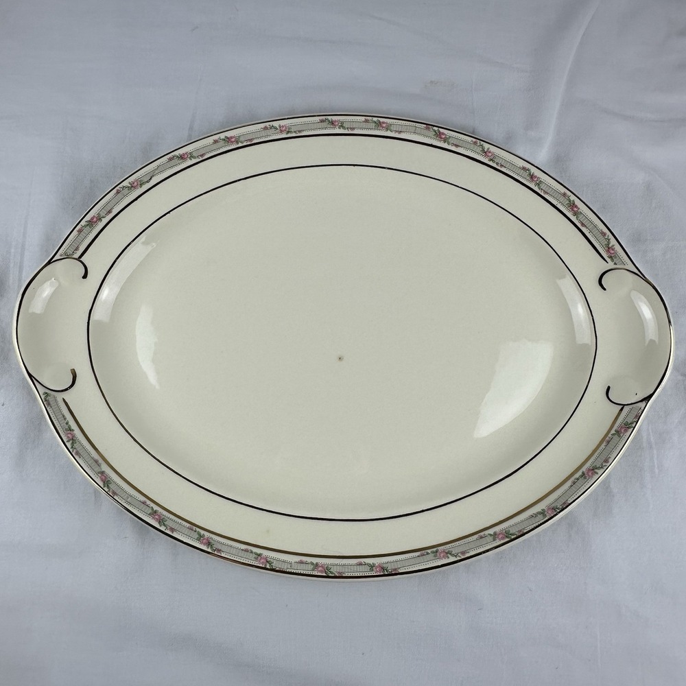 Vtg Taylor Smith‎ Taylor TS&T Rosebud Platter Gold Gilt 13 inch 1945 Ironstone